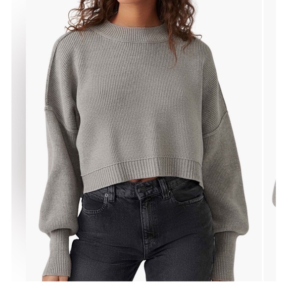 Free People NWT Easy Street Slouchy Drop Shoulder Crop Grey Pullover size X-Lg - Picture 1 of 15